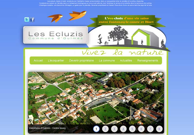 site de l'ecoquartier les ecluzis - haut de la page d'accueil avec son diaporama