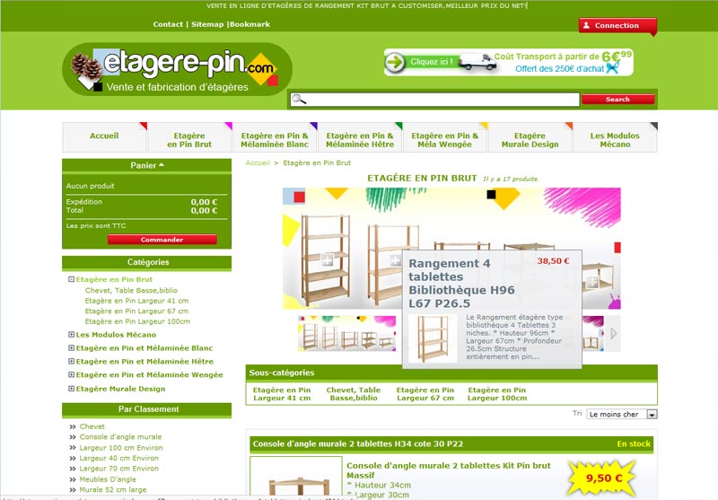 étagère pin - entête de fiche produits